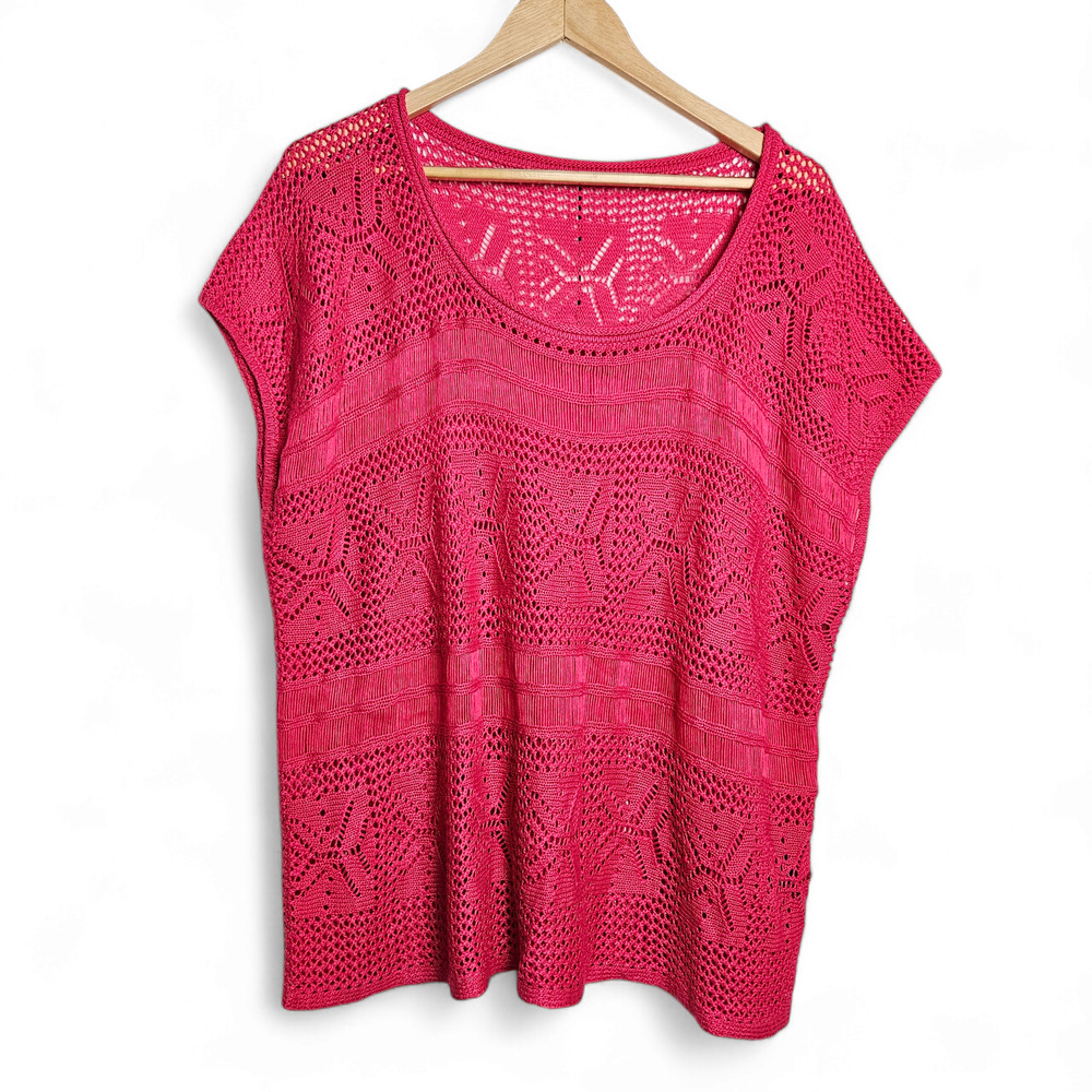 Eminent Sportswear Womens Open Knit Crochet Hot Pink Sleeveless Cover-Up Top